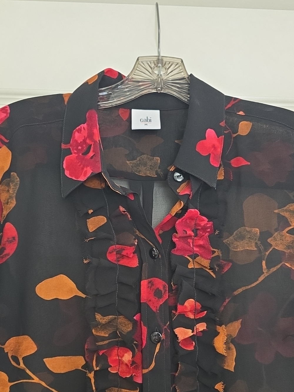 Cabi Catherine Sheer Ruffle Front Blouse